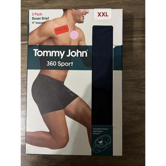 Tommy John Men's 360 Sport Hammock Pouch 4" Boxer Briefs~2 Pack~Black/Navy~XXL - Picture 1 of 3